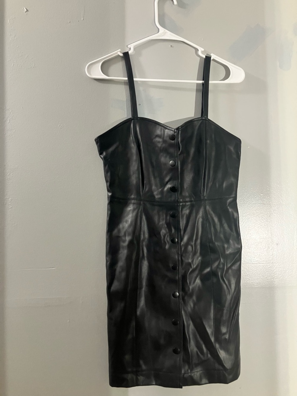 Forever 21 Black Faux Leather Button-Front Mini Dress